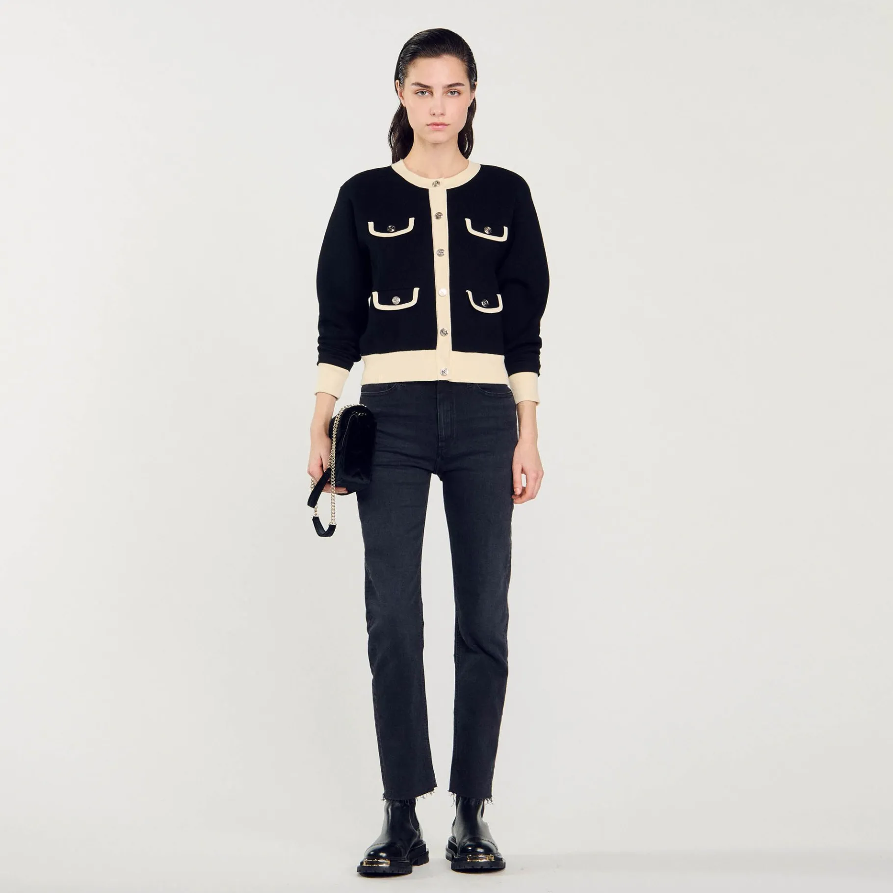 Sandro Paris Suéteres E Cardigans-Cardiga Bicolor Com Botoes