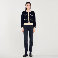 Sandro Paris Suéteres E Cardigans-Cardiga Bicolor Com Botoes