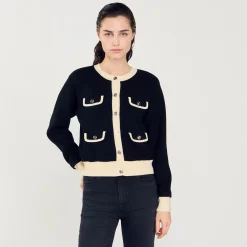 Sandro Paris Suéteres E Cardigans-Cardiga Bicolor Com Botoes