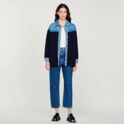 Sandro Paris Suéteres E Cardigans-Cardiga Estilo Jaqueta De Dois Materiais