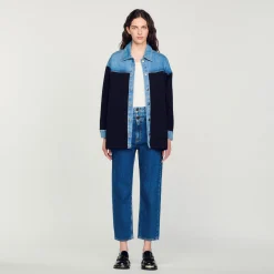 Sandro Paris Suéteres E Cardigans-Cardiga Estilo Jaqueta De Dois Materiais