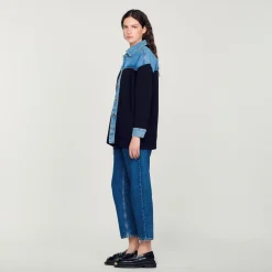 Sandro Paris Suéteres E Cardigans-Cardiga Estilo Jaqueta De Dois Materiais