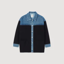 Sandro Paris Suéteres E Cardigans-Cardiga Estilo Jaqueta De Dois Materiais