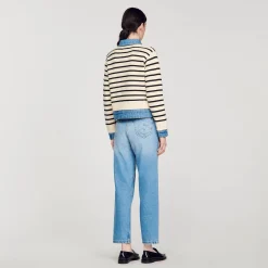 Sandro Paris Suéteres E Cardigans-Cardiga Listrado Em Malha E Jeans