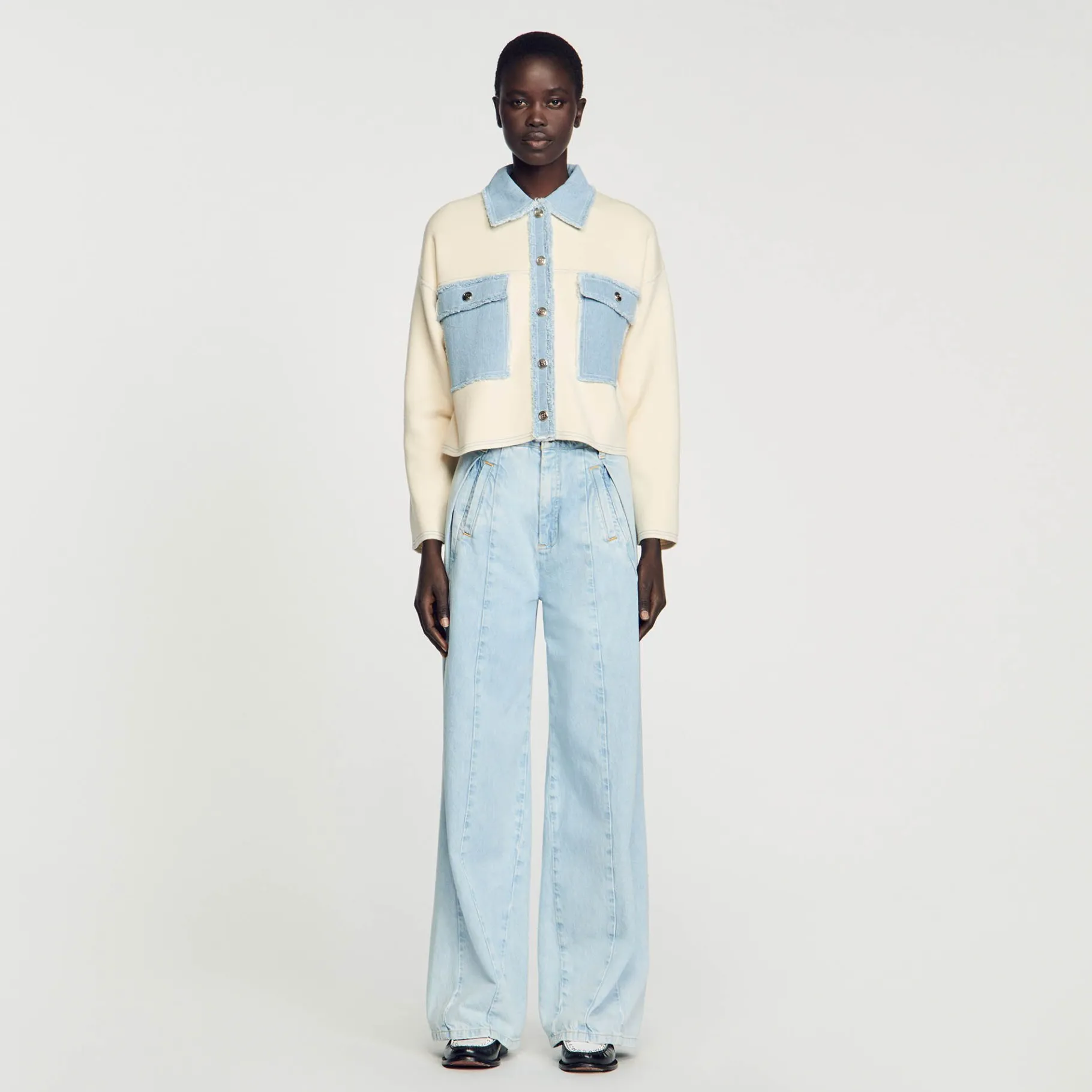 Sandro Paris Suéteres E Cardigans-Cardiga Oversize De Dois Materiais