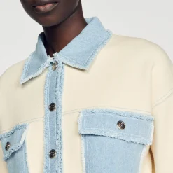 Sandro Paris Suéteres E Cardigans-Cardiga Oversize De Dois Materiais