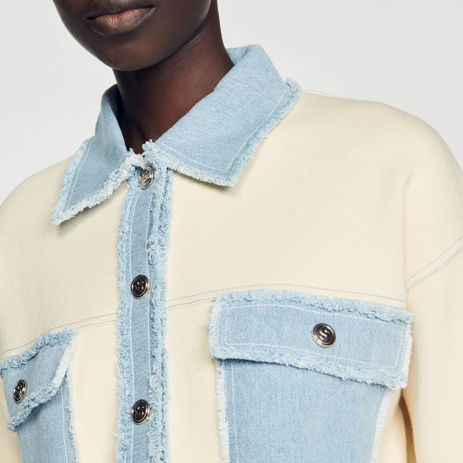 Sandro Paris Suéteres E Cardigans-Cardiga Oversize De Dois Materiais