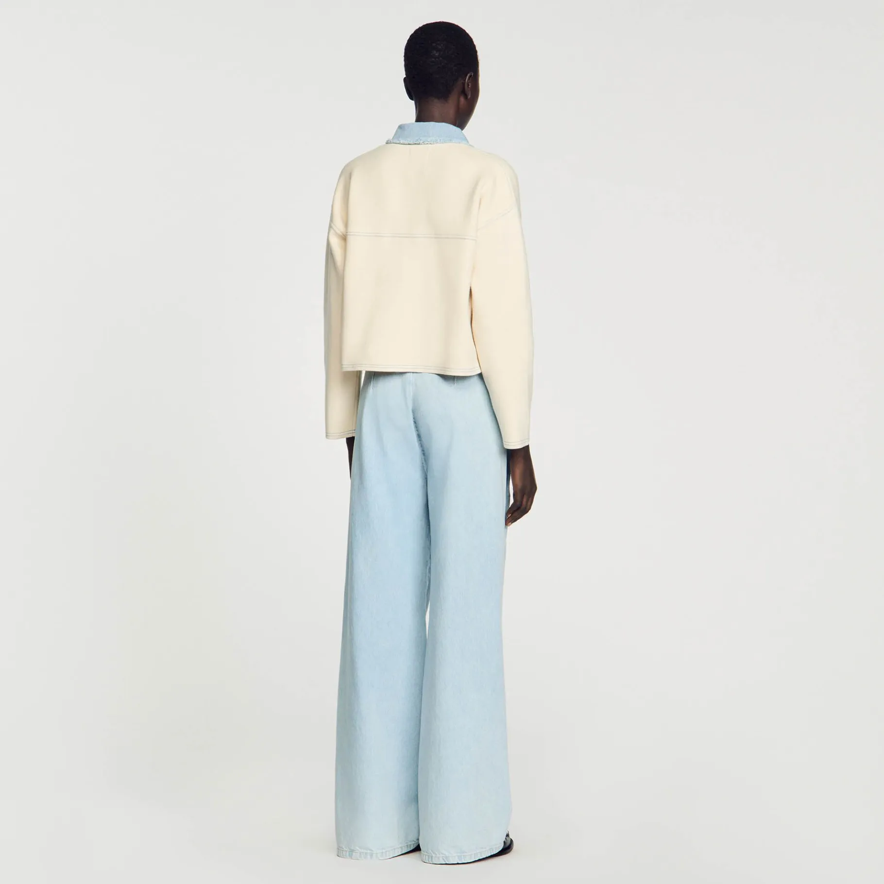 Sandro Paris Suéteres E Cardigans-Cardiga Oversize De Dois Materiais