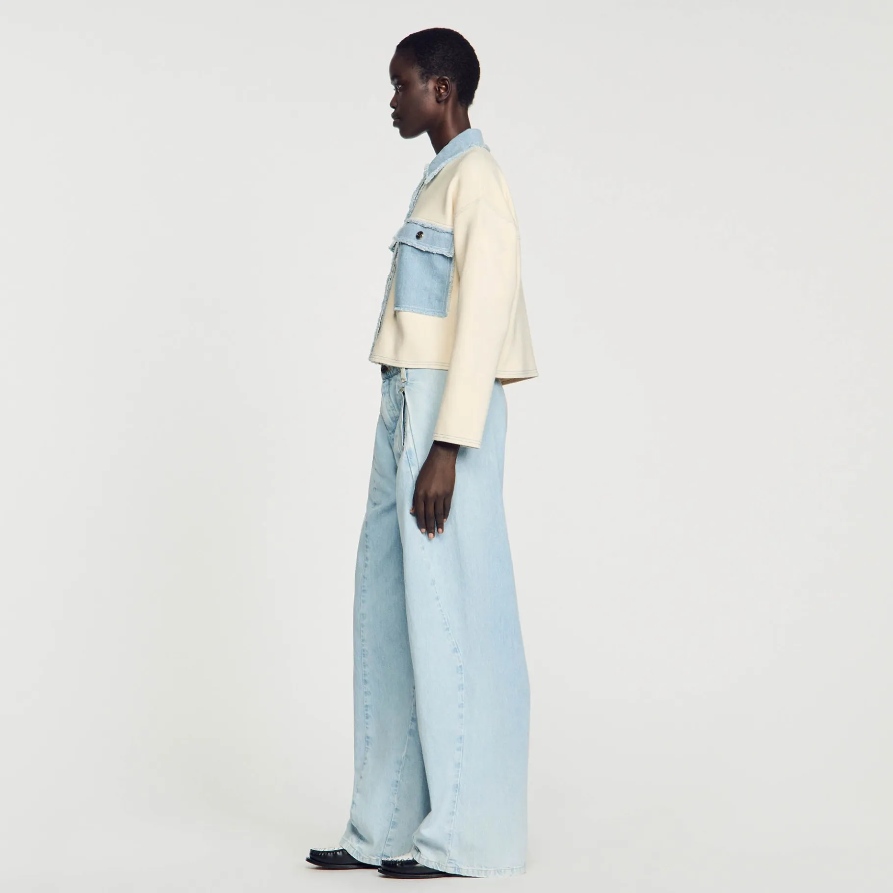 Sandro Paris Suéteres E Cardigans-Cardiga Oversize De Dois Materiais