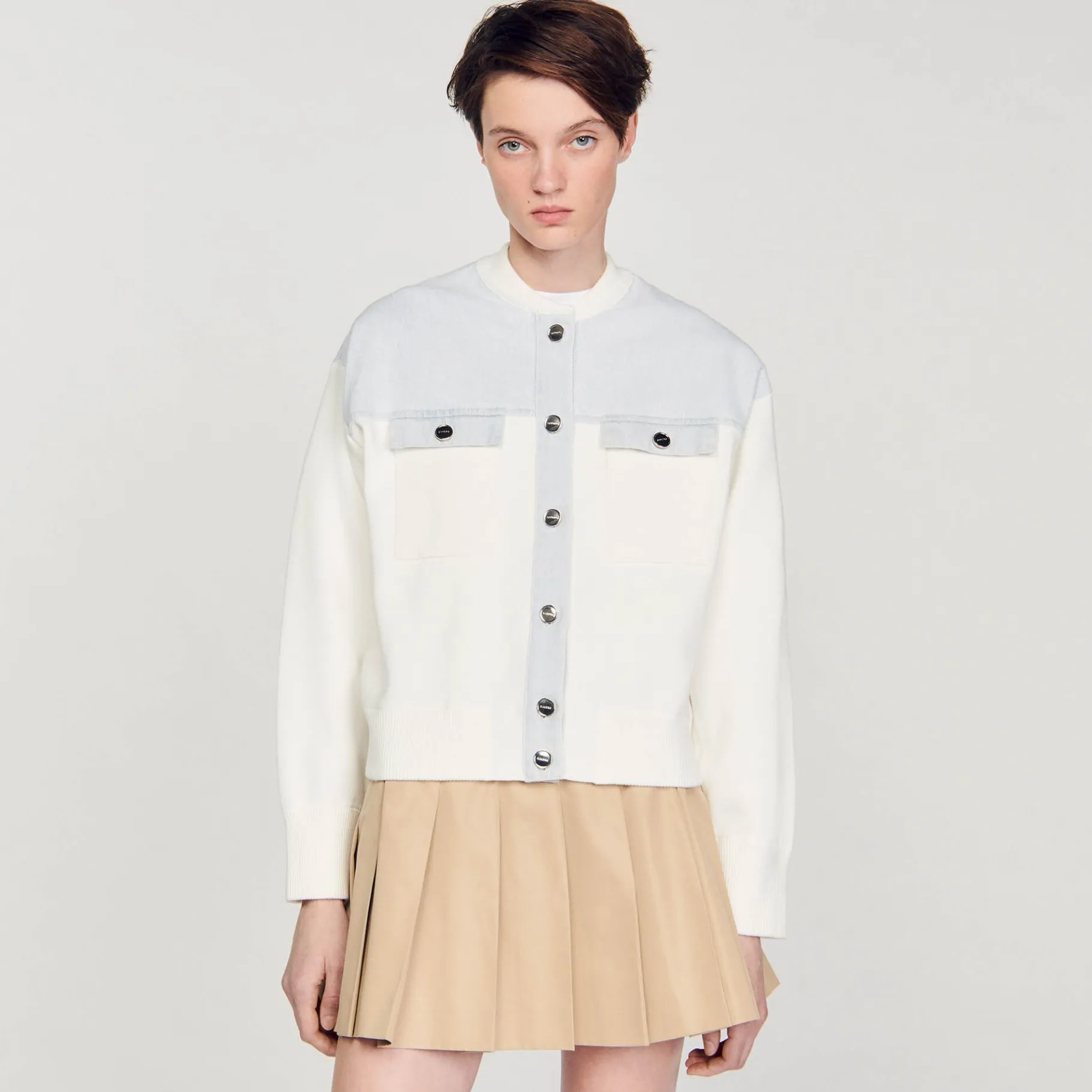 Sandro Paris Suéteres E Cardigans-Casaco De Dois Materiais