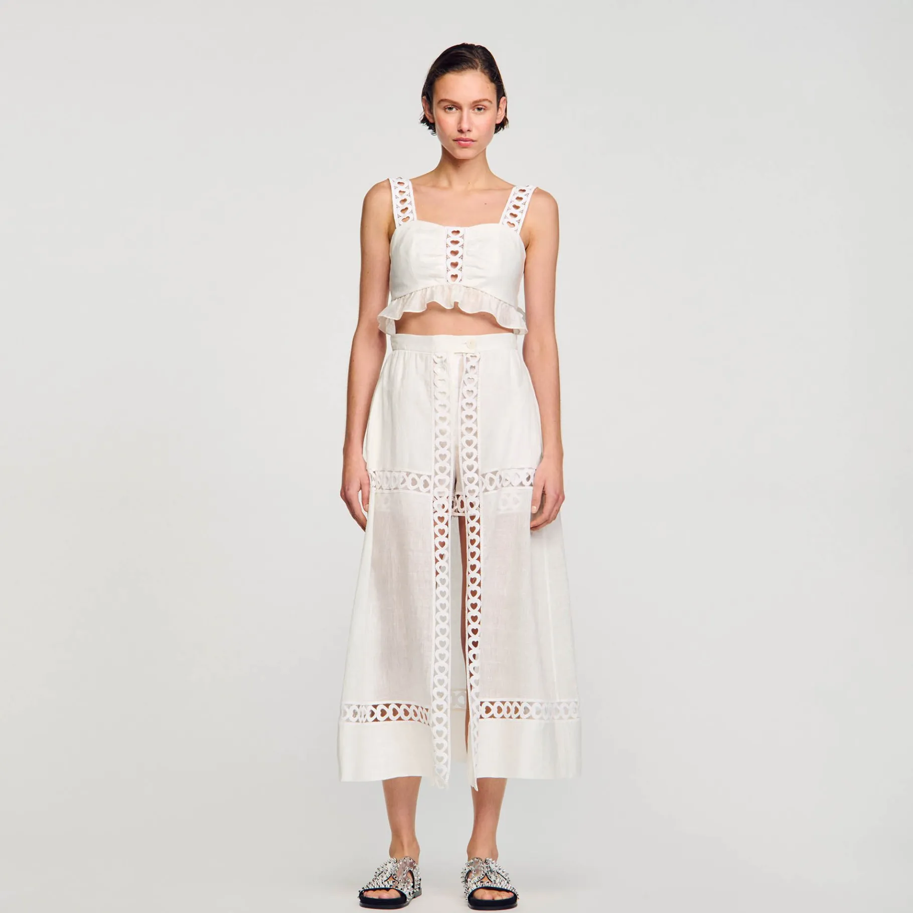 Sandro Paris Saias E Shorts-Culotes Longos Em Mistura De Linho