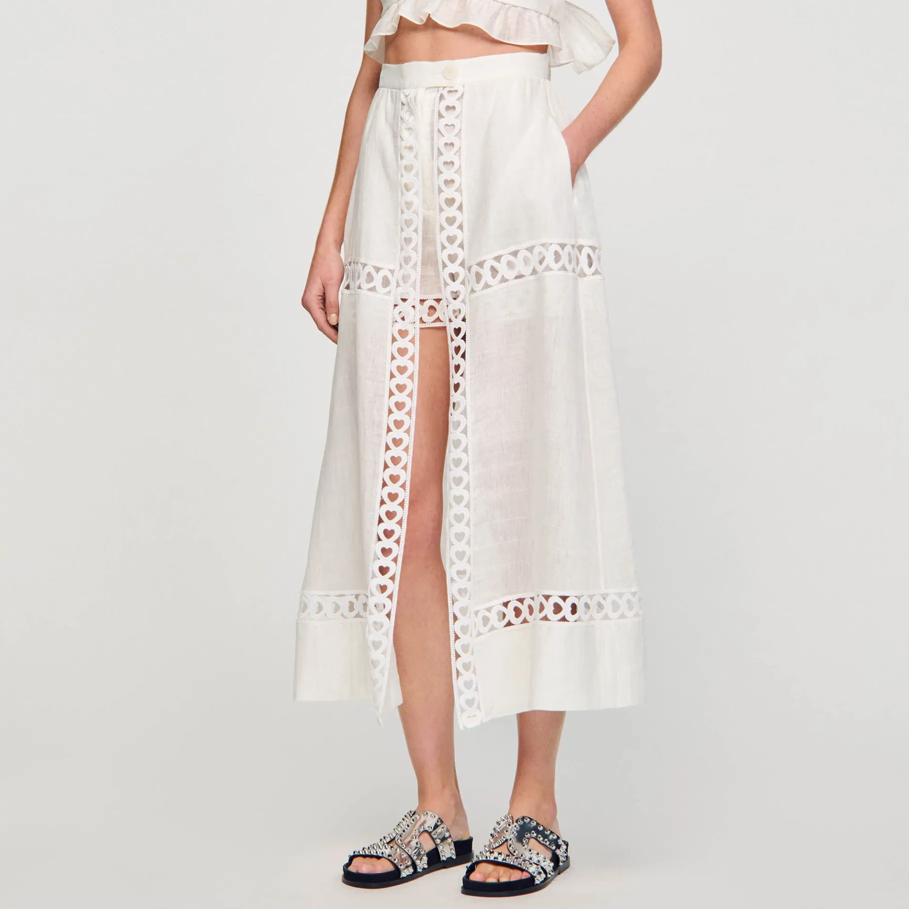 Sandro Paris Saias E Shorts-Culotes Longos Em Mistura De Linho