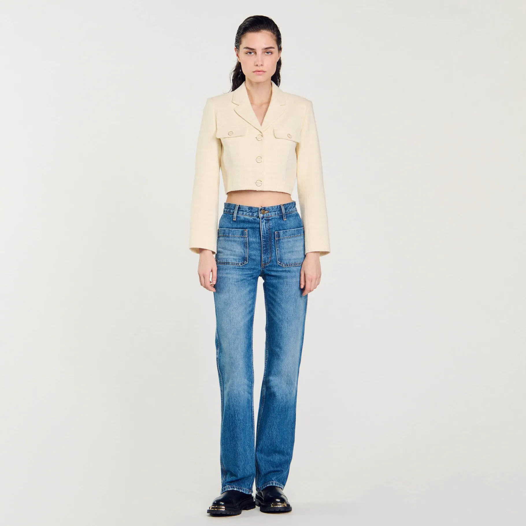 Sandro Paris Se Adequa-Jaqueta Curta De Tweed Com Botoes