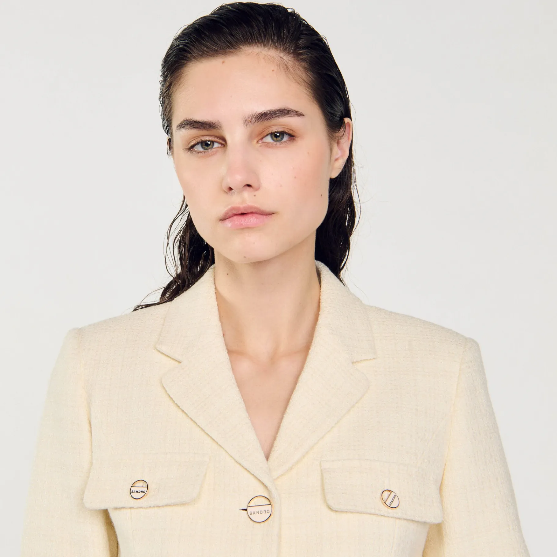 Sandro Paris Se Adequa-Jaqueta Curta De Tweed Com Botoes