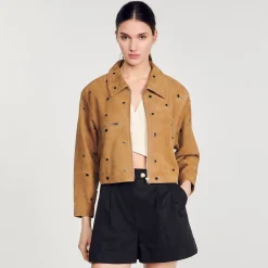 Sandro Paris Jaquetas E Jaquetas-Jaqueta De Camurca Decorada Com Tachas