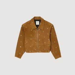 Sandro Paris Jaquetas E Jaquetas-Jaqueta De Camurca Decorada Com Tachas