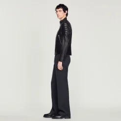 Sandro Paris Peles-Jaqueta De Couro Com Acabamento Acolchoado