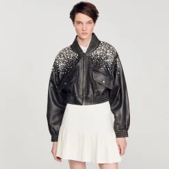 Sandro Paris Jaquetas E Jaquetas-Jaqueta De Couro Com Cristais