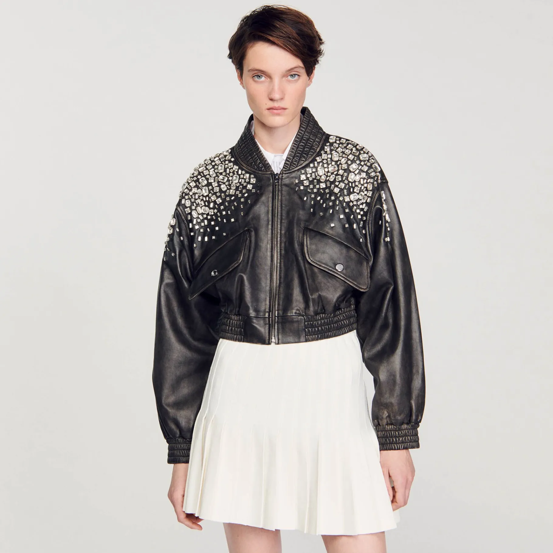 Sandro Paris Jaquetas E Jaquetas-Jaqueta De Couro Com Cristais