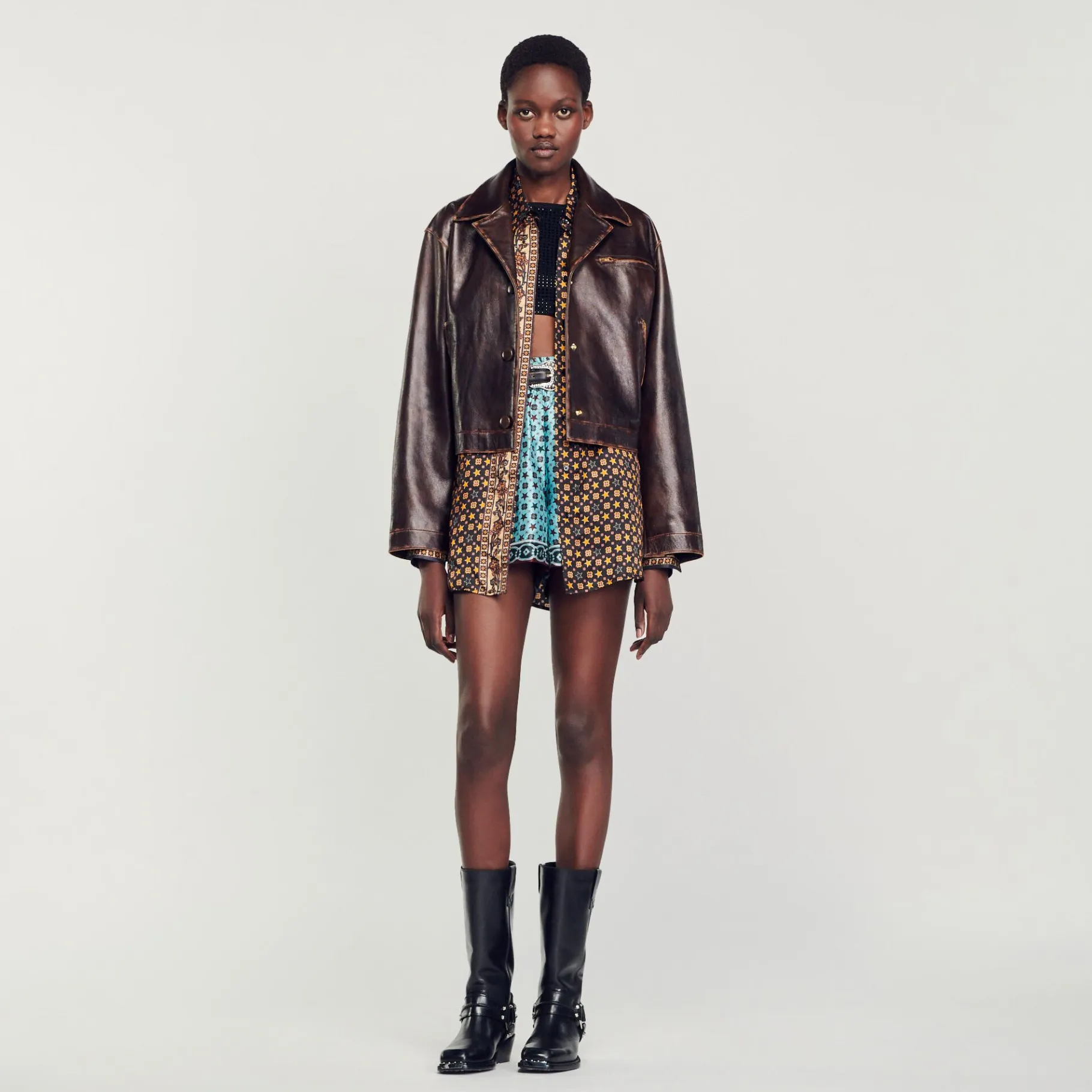 Sandro Paris Jaquetas E Jaquetas-Jaqueta De Couro Envelhecida