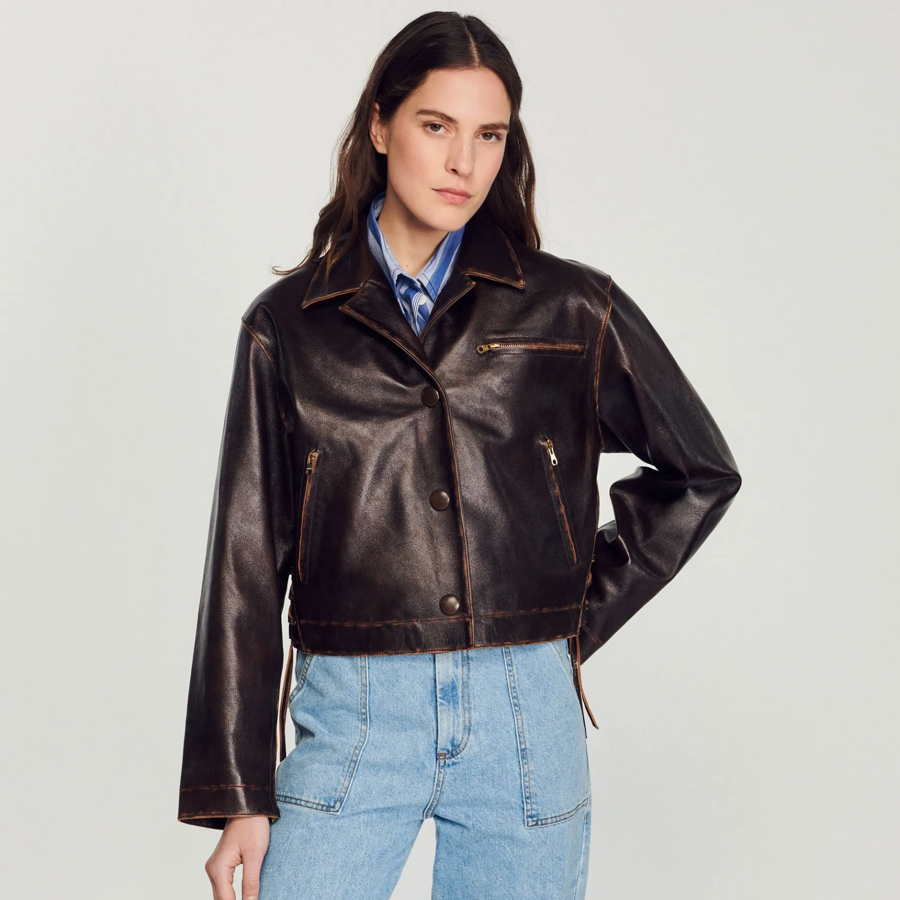 Sandro Paris Jaquetas E Jaquetas-Jaqueta De Couro Envelhecida