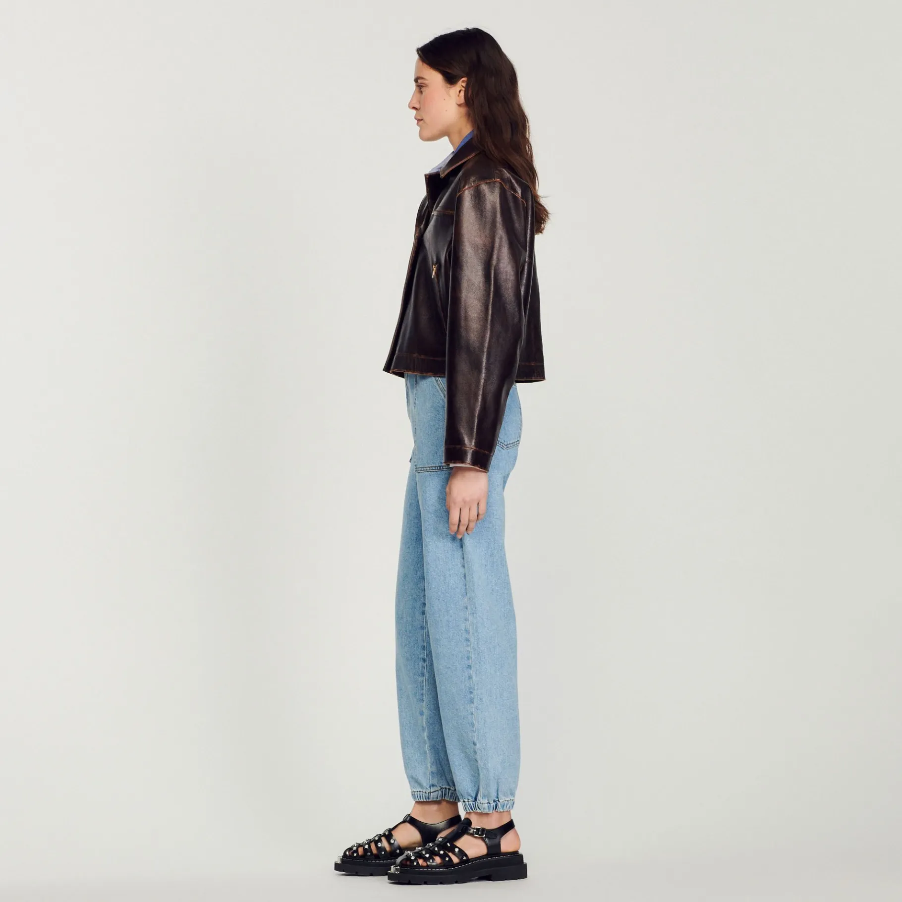 Sandro Paris Jaquetas E Jaquetas-Jaqueta De Couro Envelhecida