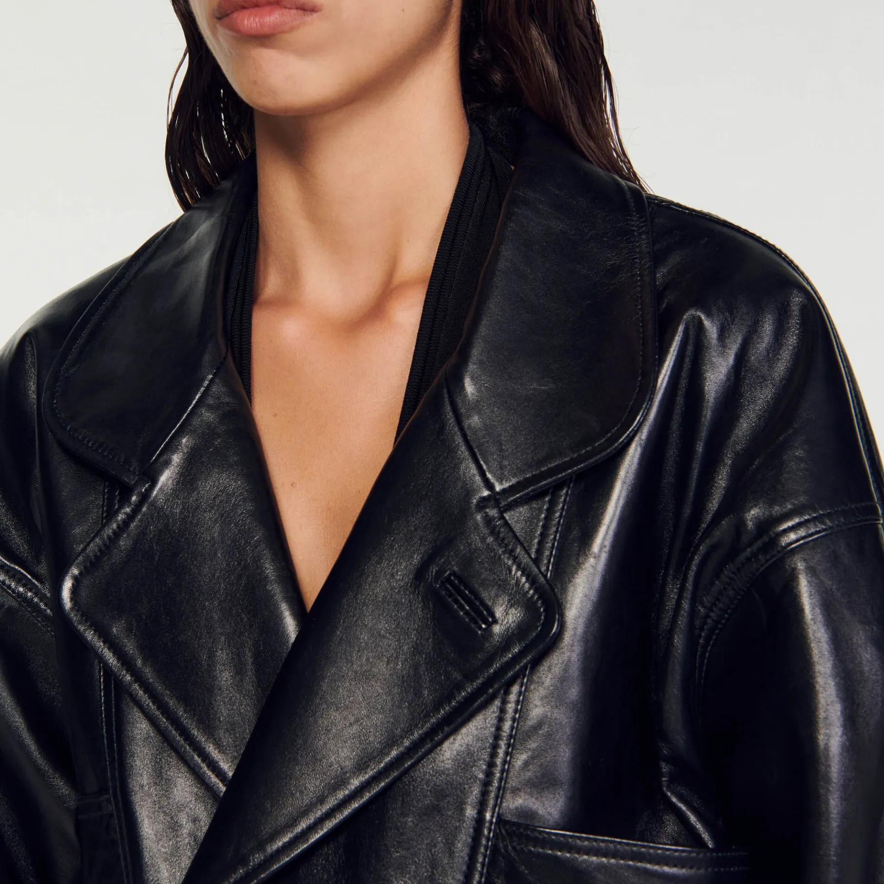 Sandro Paris Casacos-Jaqueta De Couro Grande