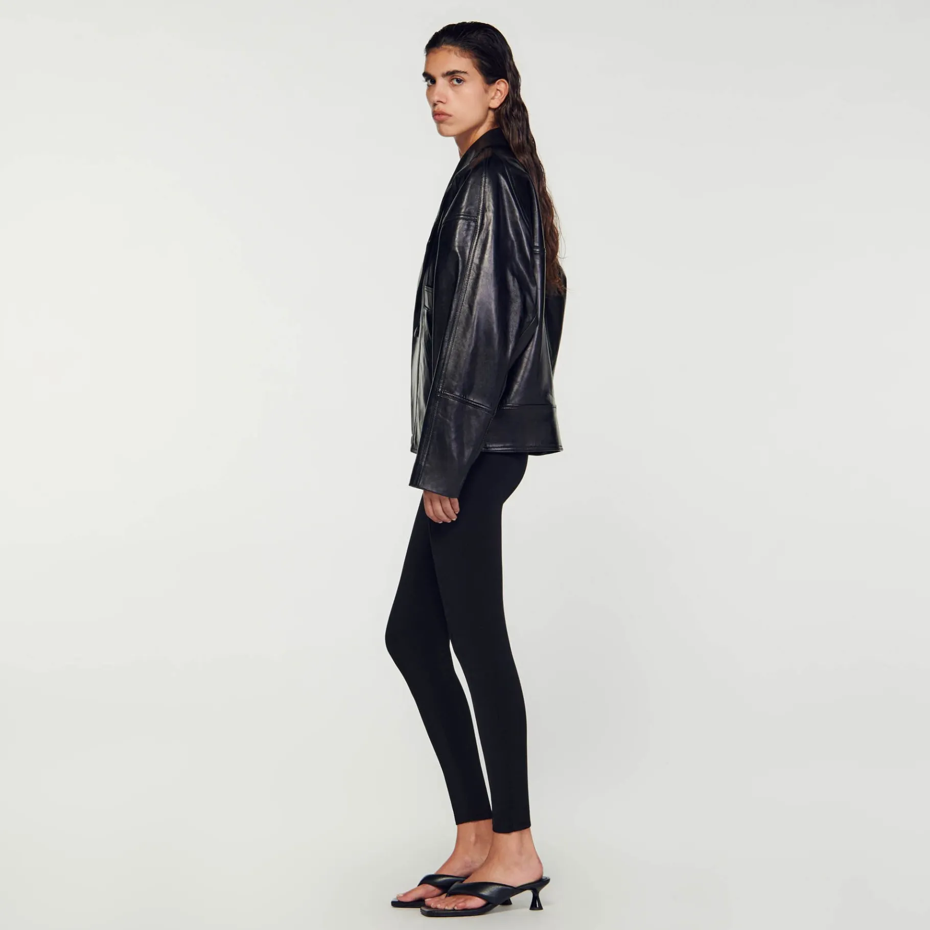 Sandro Paris Casacos-Jaqueta De Couro Grande