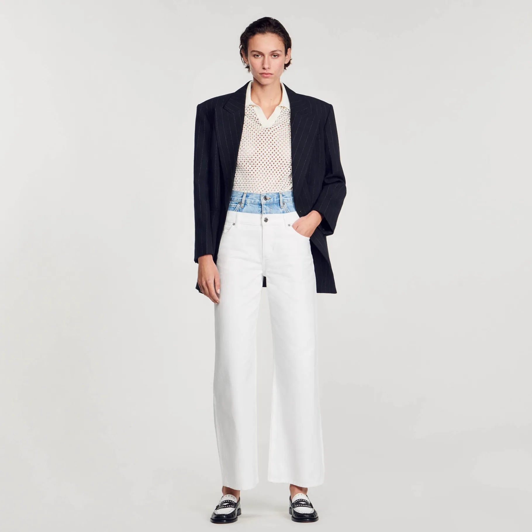 Sandro Paris Vaqueiros-Jeans Bicolor Com Cintura Dupla