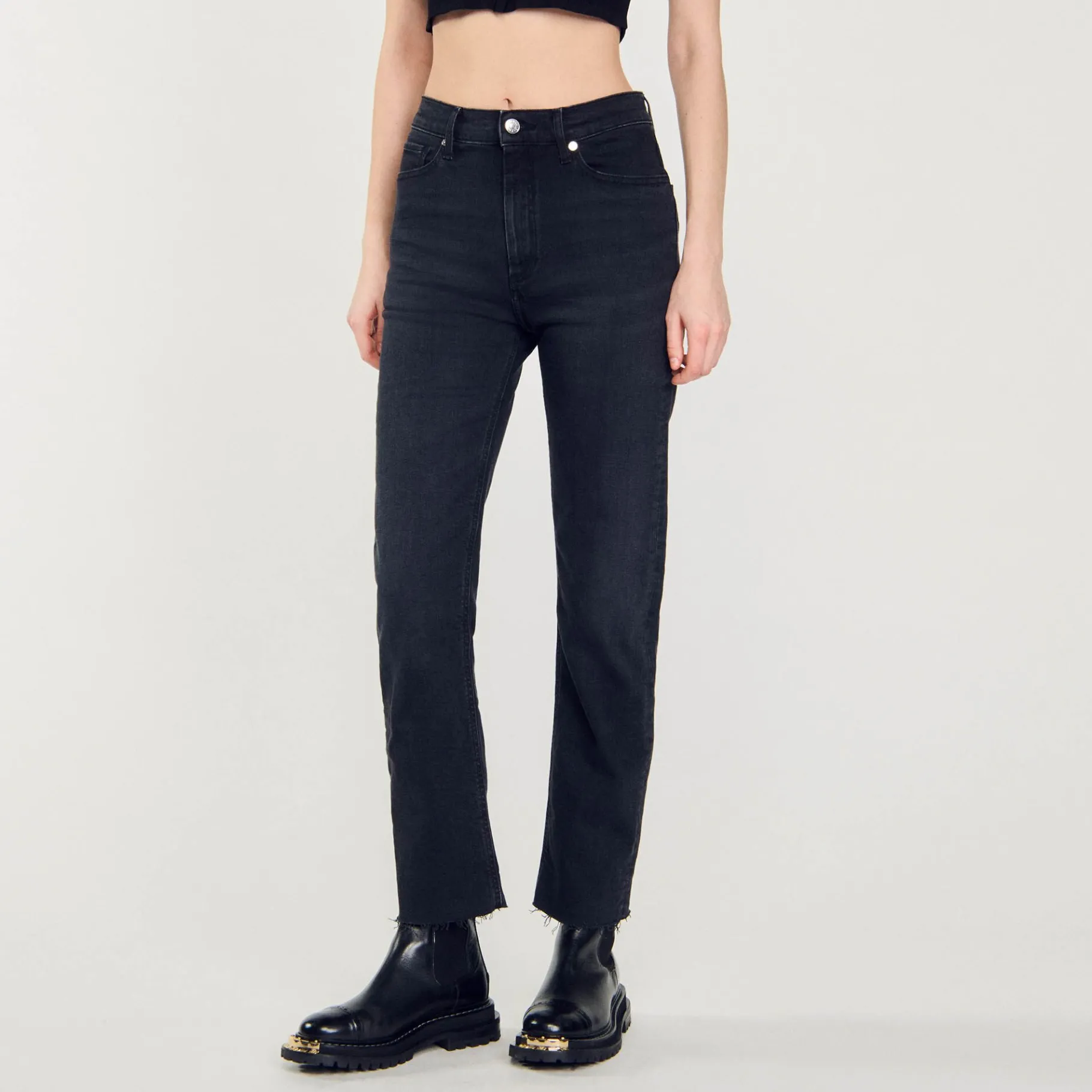 Sandro Paris Vaqueiros-Jeans De Perna Reta Com Bordas Cruas