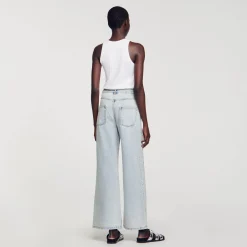 Sandro Paris Vaqueiros-Jeans Decorados Com Diamantes