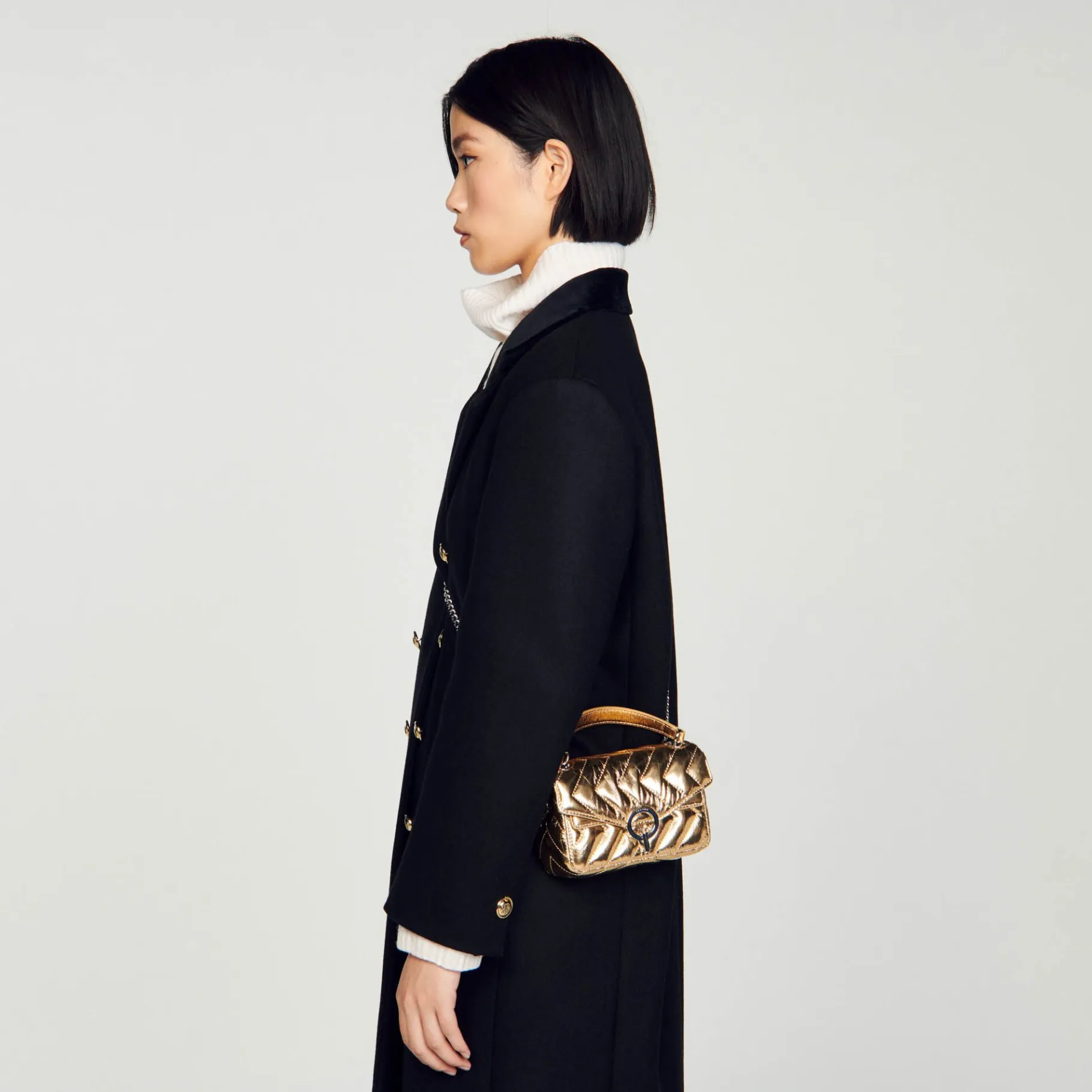 Sandro Paris Bolsas De Ombro-Mini Bolsa Yza De Couro Metalizado