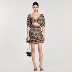 Sandro Paris Saias E Shorts-Saia Curta Com Bordado Ingles