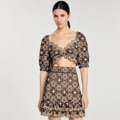 Sandro Paris Saias E Shorts-Saia Curta Com Bordado Ingles