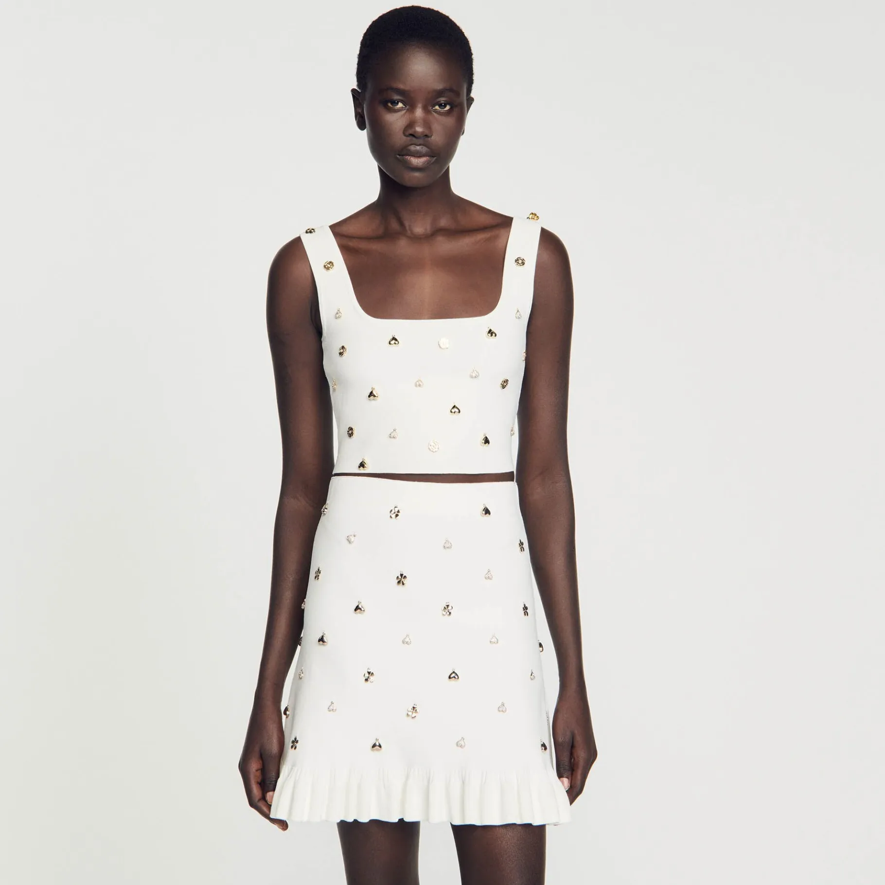 Sandro Paris Conjuntos-Saia De Malha Decorada Com Pingentes