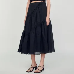 Sandro Paris Saias E Shorts-Saia Longa Com Babados