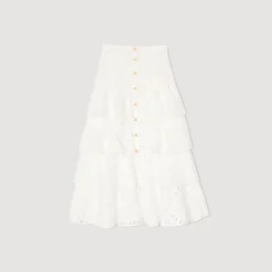 Sandro Paris Saias E Shorts-Saia Longa Com Bordado Ingles