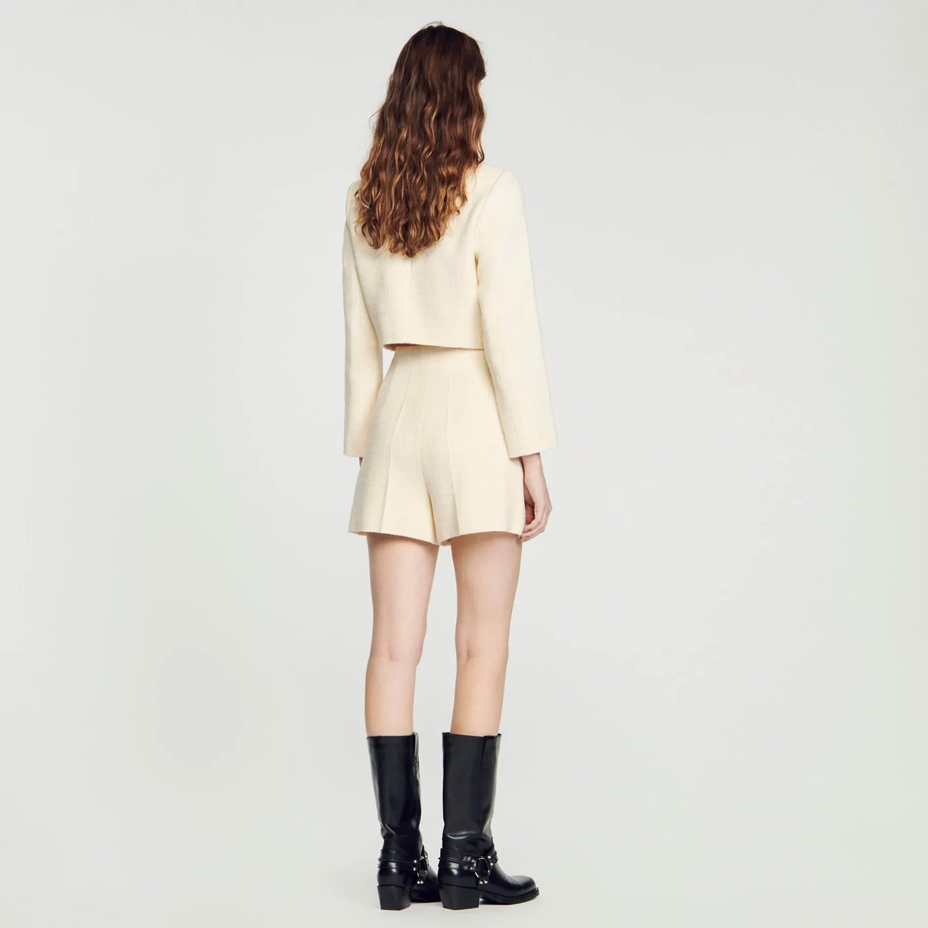 Sandro Paris Se Adequa-Shorts De Tweed Com Cintura Alta