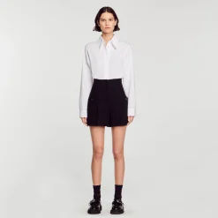 Sandro Paris Se Adequa-Shorts De Tweed Com Cintura Alta