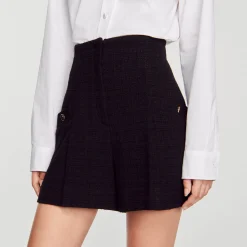 Sandro Paris Se Adequa-Shorts De Tweed Com Cintura Alta