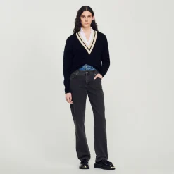 Sandro Paris Suéteres E Cardigans-Sueter Contrastante Com Decote Em V