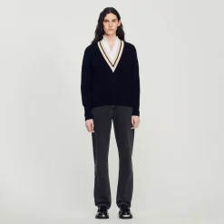 Sandro Paris Suéteres E Cardigans-Sueter Contrastante Com Decote Em V