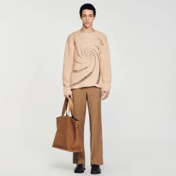 Sandro Paris Suéteres E Coletes-Sueter De Algodao Em Croche Espiral