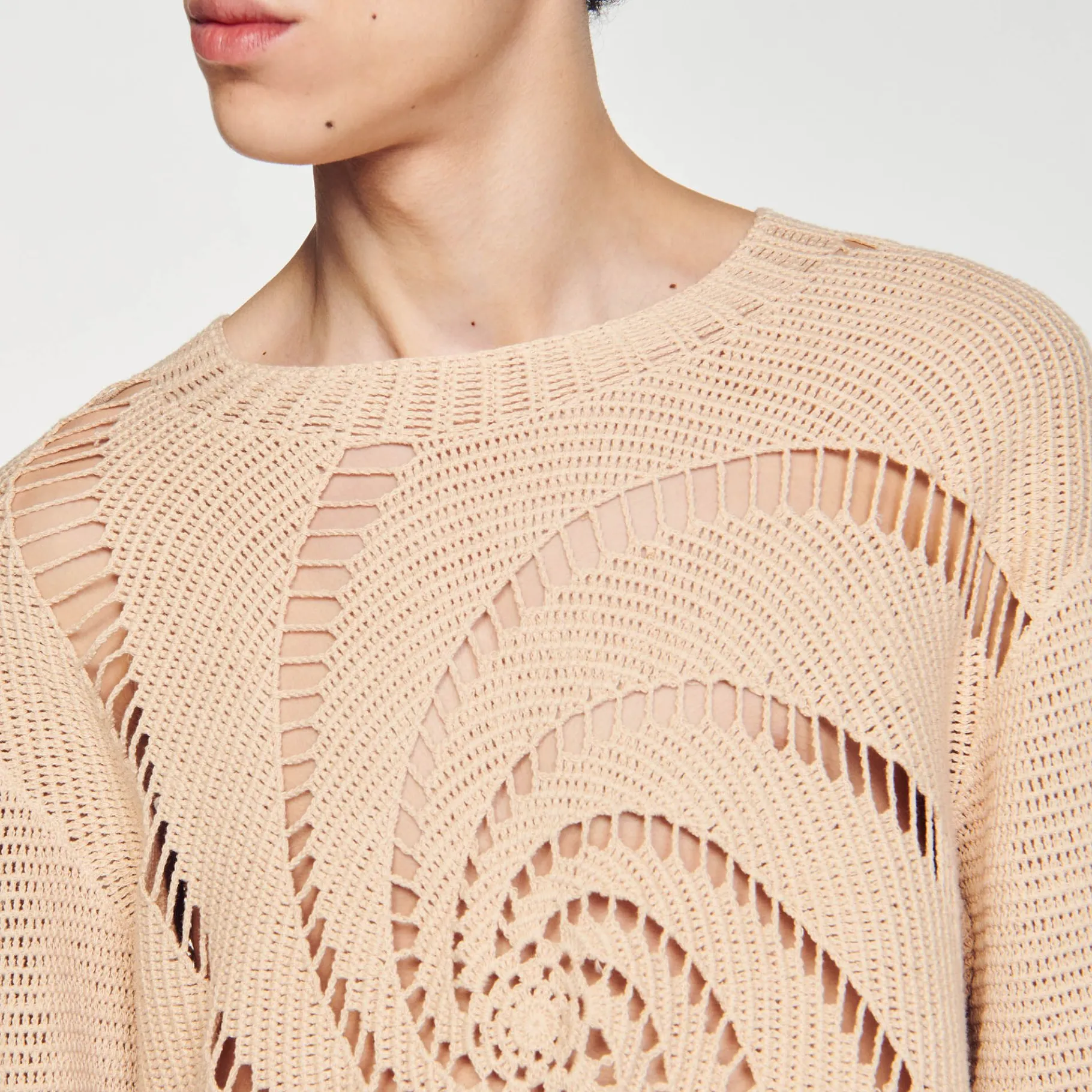 Sandro Paris Suéteres E Coletes-Sueter De Algodao Em Croche Espiral