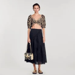 Sandro Paris Tops E Camisas-Top Cropped Bordado Ingles