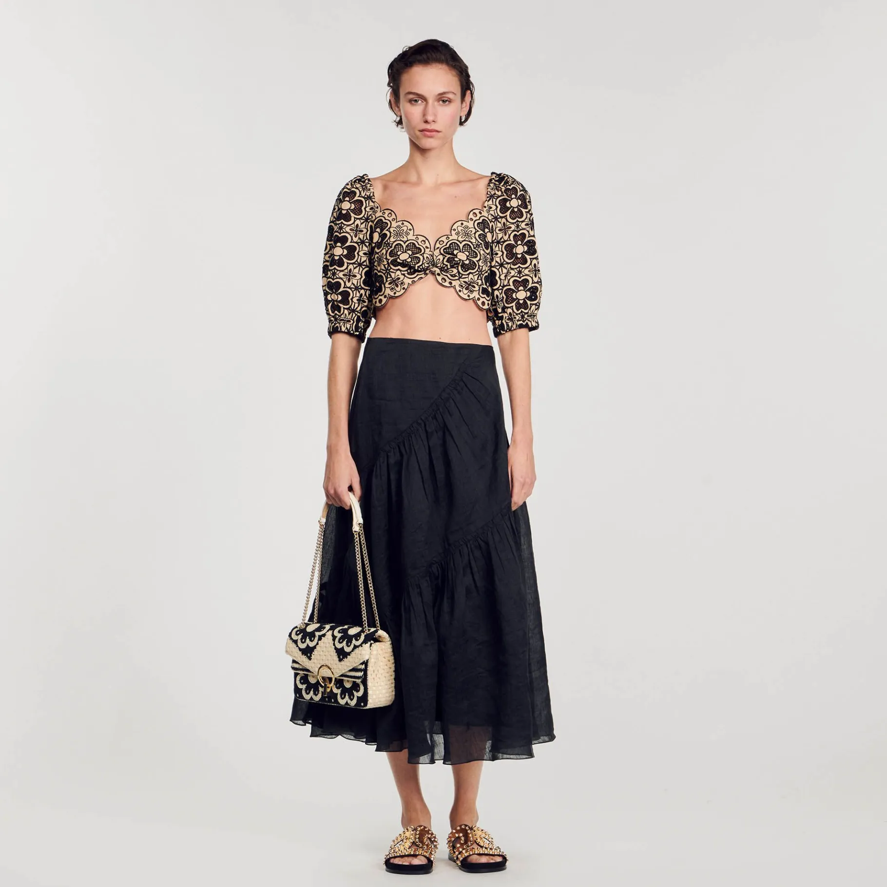 Sandro Paris Tops E Camisas-Top Cropped Bordado Ingles