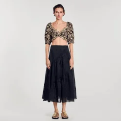 Sandro Paris Tops E Camisas-Top Cropped Bordado Ingles