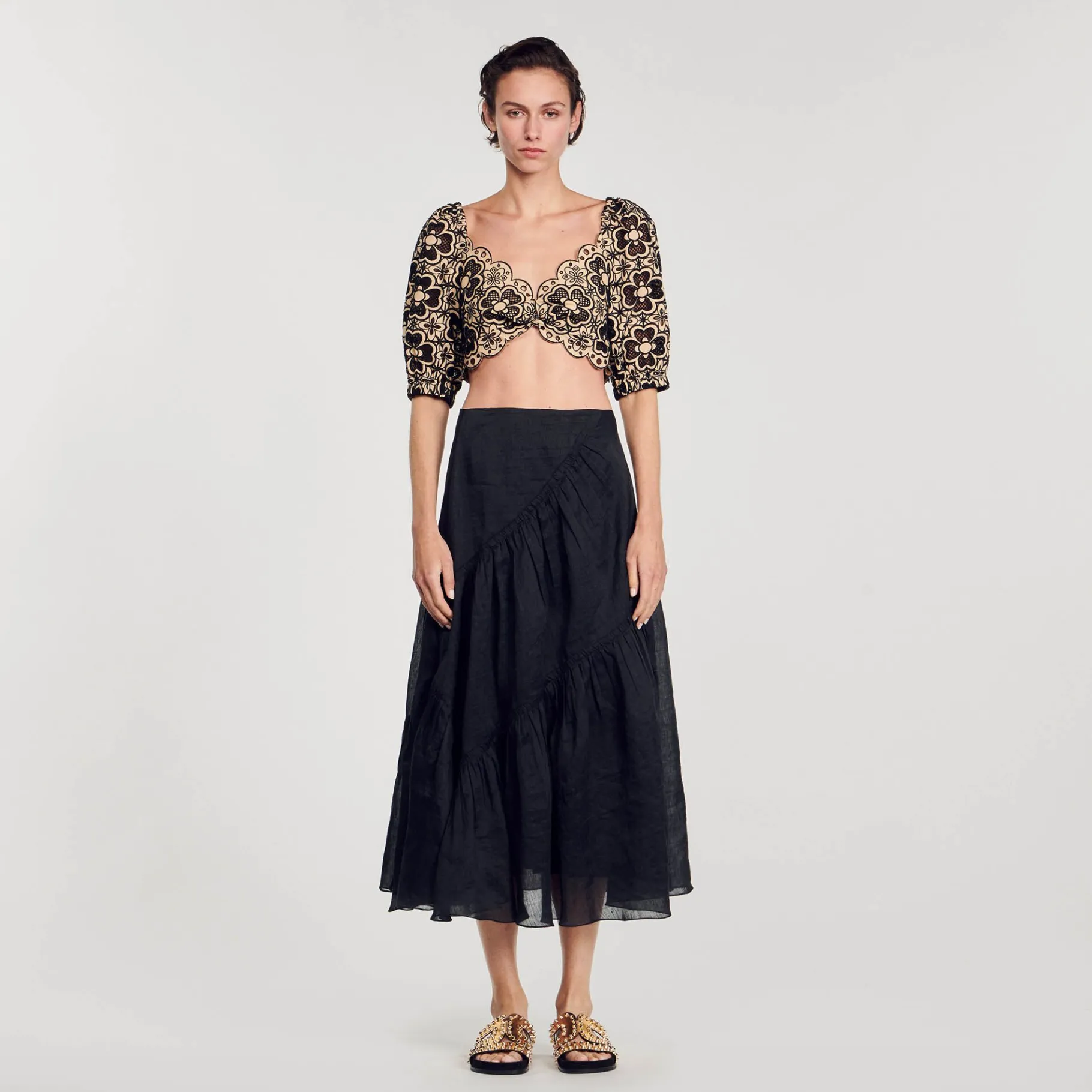 Sandro Paris Tops E Camisas-Top Cropped Bordado Ingles