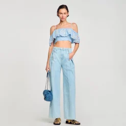 Sandro Paris Tops E Camisas-Top Cropped Com Babado