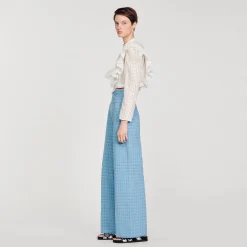 Sandro Paris Tops E Camisas-Top Cropped Com Bordado Ingles